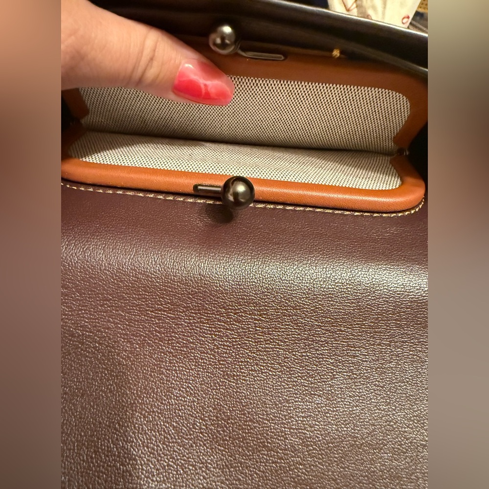 Coach Dinky Metallic Purple Pink Leather Kisslock Crystal Embellished Crossbody - Picture 6 of 10